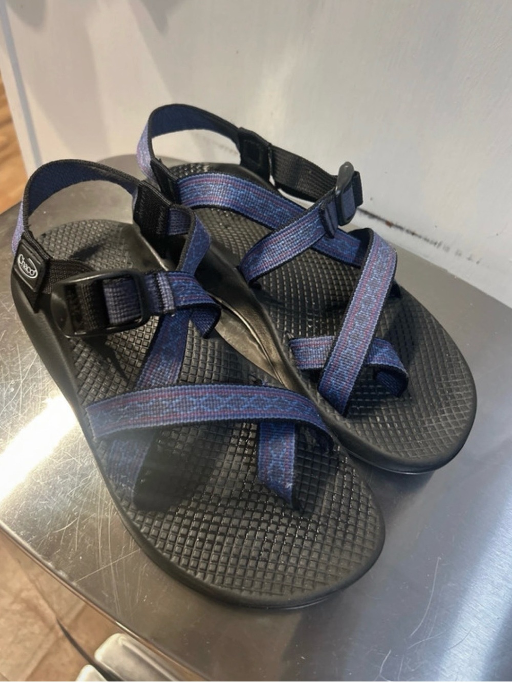 Chaco Purple Navy and Black Adjustable Strap Sandals